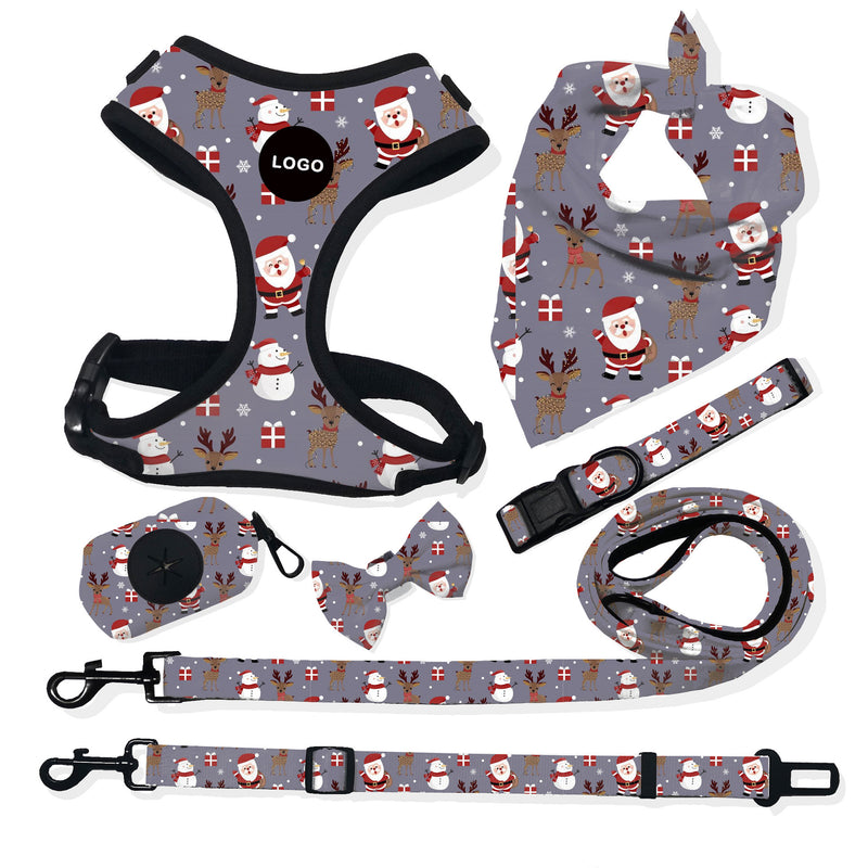 Customizable Pet Harnesses Set: harness、collar、leash、poop bag holder、bowtie、bandana