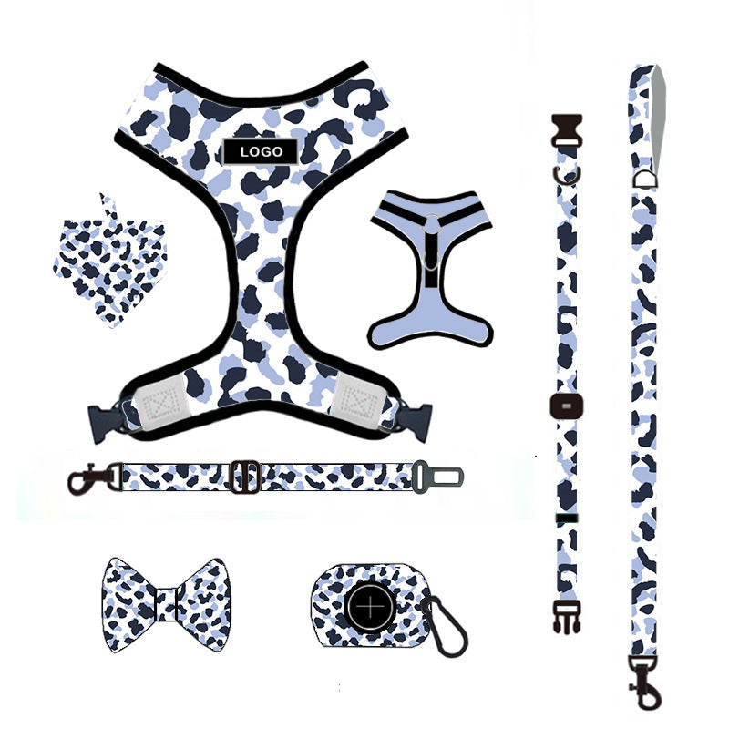 Customizable Pet Harnesses Set: harness、collar、leash、poop bag holder、bowtie、bandana