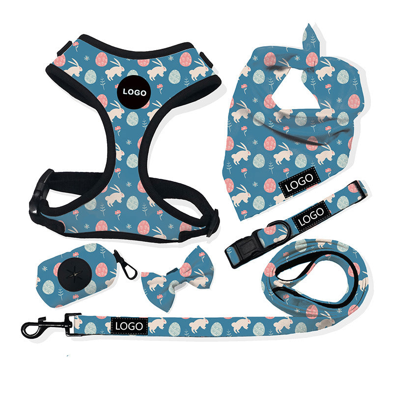 Customizable Pet Harnesses Set: harness、collar、leash、poop bag holder、bowtie、bandana